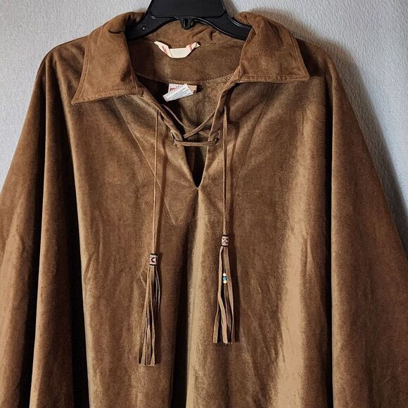 VTG Milton Funwear Poncho Adult Women L / XL Boho Native Indian Feather Costume - Picture 2 of 14